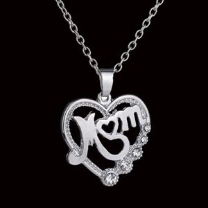 Silver Heart 'Mom' Pendant Necklace